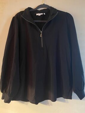 Chico's Black Zip-Neck Puff Sleeve Top